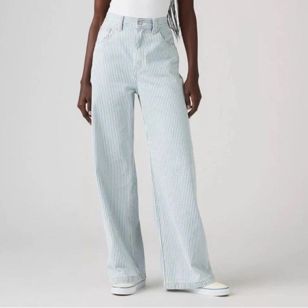 Levi's Women's High-Rise Cinch Baggy Carpenter Pinstriped Denim Jeans Size 30